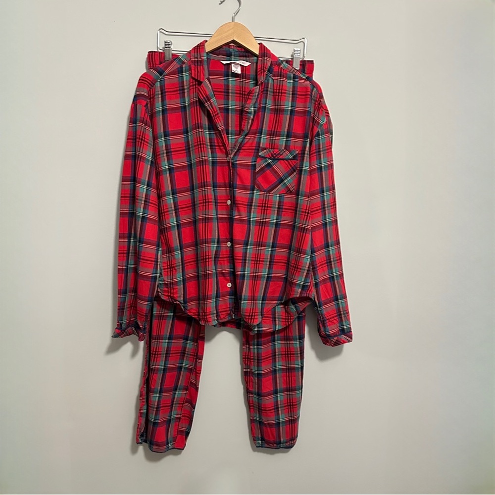 Victoria's Secret Plaid Pajama Set Red Multi Women’s Size Medium Holiday